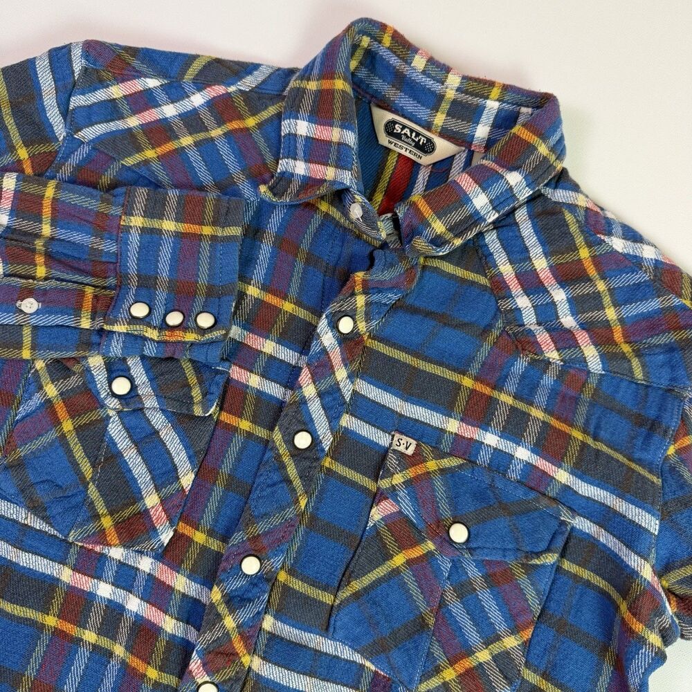 Vintage Salt Valley Western Flannel Shirt Men's M Plaid Pearl Snap Cowboy Rodeo
